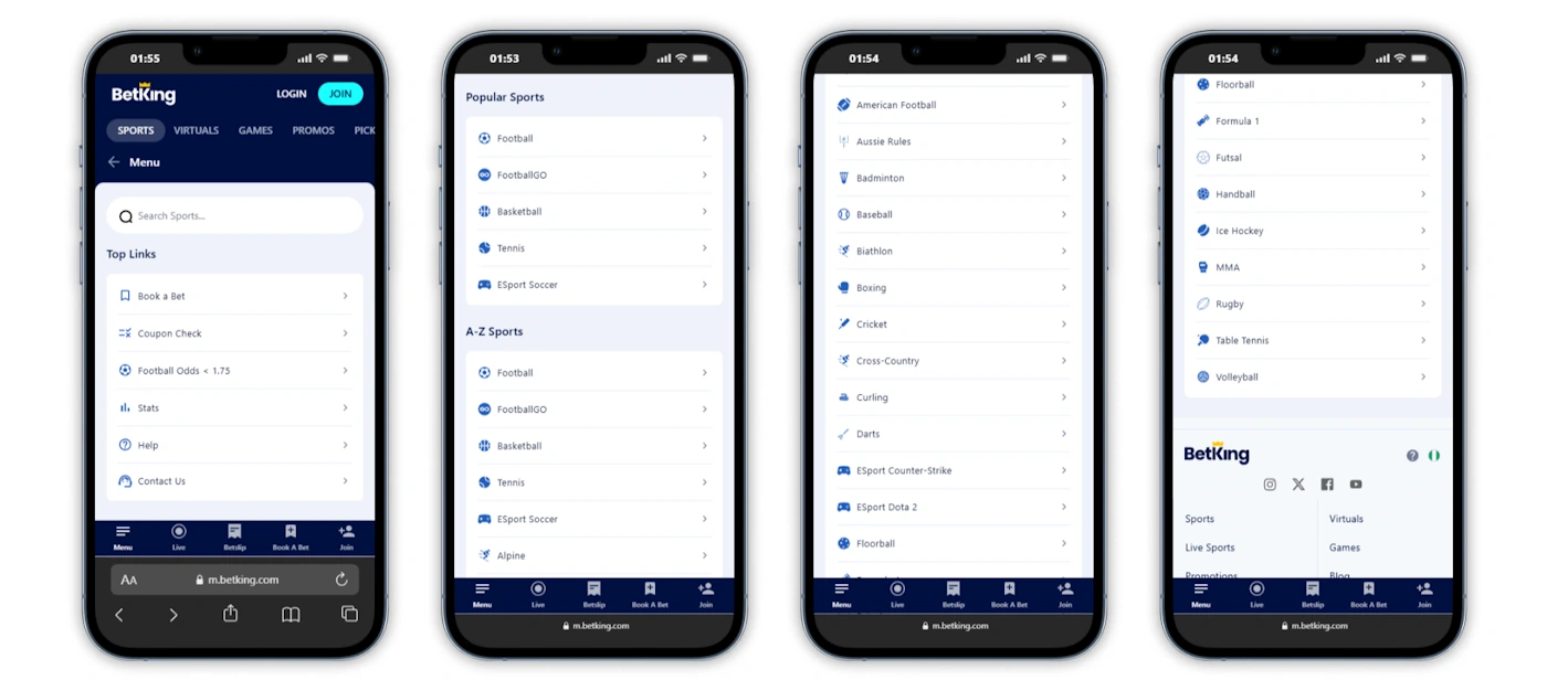 BetKing Range of sports Mobile Screenshot